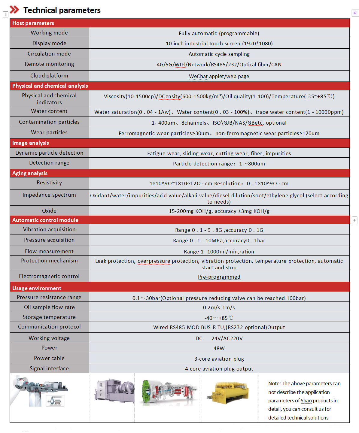 IOL-H3 Series Intelligent Online Oil Monitoring System Product parameters